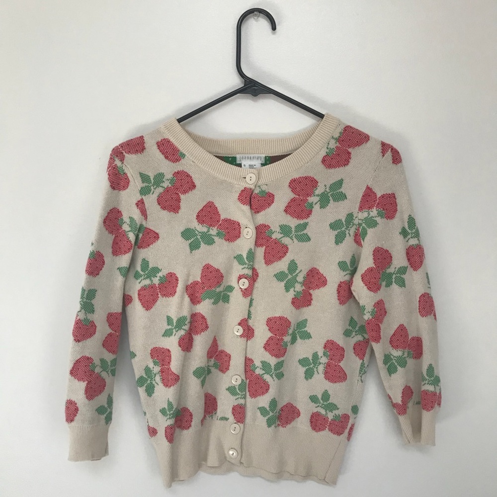 Cream Cardigan with Strawberry Pattern